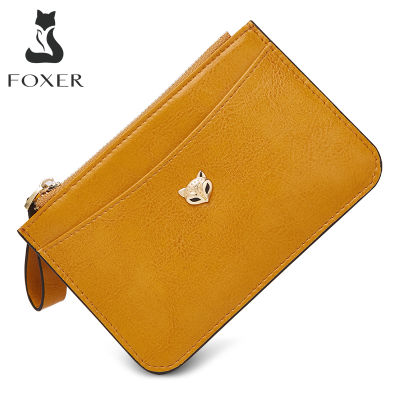FOXER กระเป๋าสตางค์กระเป๋าเก็บบัตรหนังแตกแพ็คเก็ต Dompet Koin มินิกระเป๋าใส่เงินมีสไตล์ใหม่กระเป๋าสตางค์สำหรับผู้หญิงกระเป๋าแบบคลัตช์สั้นสำหรับผู้หญิง