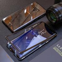 ㍿✑卐 Transparent Tempered Glass Magnetic Flip Case For Samsung S21 Ultra S20 S10 Plus Note 20 10 8 9 Aluminum Metal Adsorption Cover