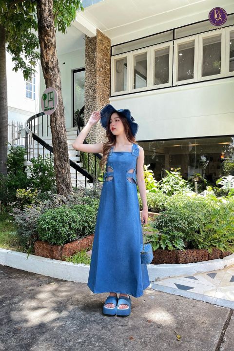 denim-land-dress-เดรสยีนส์กระโปรงยาว-เดรสยีนส์เบสิค-เดรสยีนส์เเต่งเว้าเอว