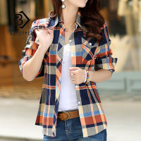 Women Cotton Shirt Plaid Female Slim Fit Blouse Korean Style Long Sleeves Tops Casual Outwear Femme Blusas T18701X