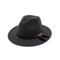 Autumn Winter Women Men Wool Felt Trilby Fedora Hat With Belt Feather Vintage Panama Cap Wide Flat Brim Jazz Cap For Party