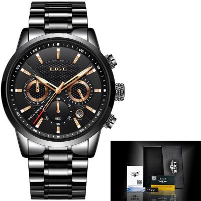 นาฬิกา2018ของ LIGE นาฬิกาควอตซ์นาฬิกาชายสไตล์สปอร์ตผู้ชายแฟชั่นนาฬิกาธุรกิจกันน้ำเหล็กเต็มรูปแบบ9866
