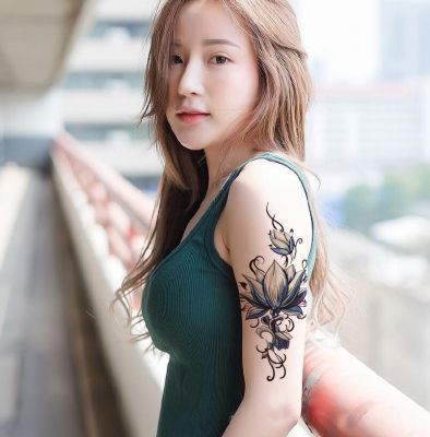 Lotus tattoo stickers waterproof men and women long-lasting flower arm scar Korean dark series lotus leg arm realistic tattoo