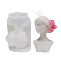 Blindfolded Girl Portrait Silicone Candle Mold Epoxy Human Body Soap Casting Mold Rose Flower Beauty Wax Candle DIY