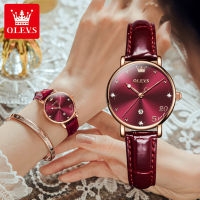 OLEVS 5505 Genuine Leather Band Waterproof Watches For Women Quartz Fashion Women Wristwatch Calendar