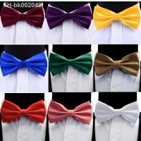 ♟✱ GUSLESON Silk Solid Pre-tied Bow Tie for Men Purple Black Yellow Double Fold Bow ties Waterproof Wedding Business Bowtie