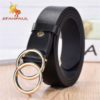 Designers famous brand leatherhigh quality belt fashion alloy double ring circle buckle girl jeans dress wild Accessories 2021