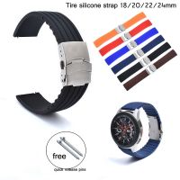 〖Bar watchband〗สายรัดเหล็กพับสปอร์ตซิลิโคน18มม. 20มม. 22มม. 24มม. 24มม. ยางกันน้ำเปลี่ยนสายนาฬิกานาฬิกาข้อมือ