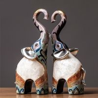 2PCS/SET Resin Elephant Statue Lucky Elegant Elephant Trunk Statue Lucky Wealth Figurine Crafts Ornaments For Home Decor