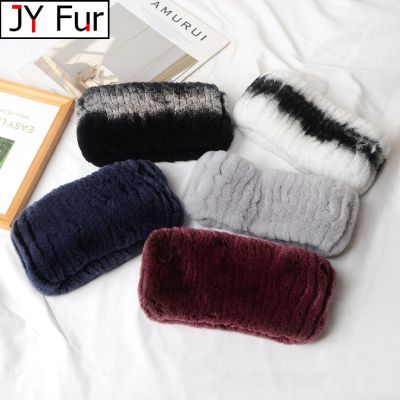 【CW】 Elastic Real Rex Fur Neck Warmer Knitted Scarves Female Knit Headbands
