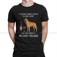 Belgian Dog Malinois And Wine Funny Tshirt Men Graphic Large Punk Crewneck Cotton T Shirt