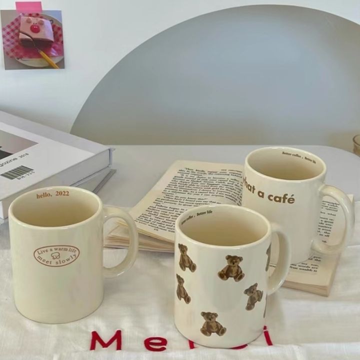 high-end-cups-300มิลลิลิตรการ์ตูนเกาหลีหมีแก้ว-kawaii-น่ารักตุ๊กตาหมีแก้วถ้วยเซรามิกที่มีการจัดการความจุขนาดใหญ่ถ้วยกาแฟถ้วยนมสาวของขวัญ