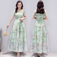 8 Colors Sweet Fresh Floral Print Chiffon Short Sleeve A-Line Plus Size Elegant Long Women Summer Cocktail Dress 9249