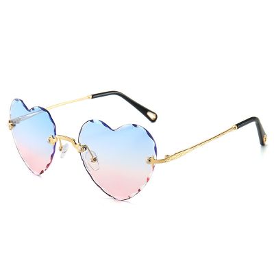 Heart Shape Gradient Sunglasses Women Outdoor Eyewear Rimless Ultraviolet Proof Luxury Shades Creative Lovers Gift