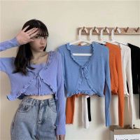 ❃  DODO?พร้อมส่ง?เสื้อไหมพรมแขนยาวต่อกับเสื้อคลุม  ผูกโบว์หน้า(28009)