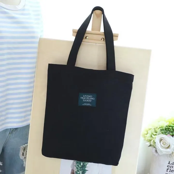 YQY #8122 Korean New Fashion Canvas Tote Bag Black Canvas Shoulder Bag ...