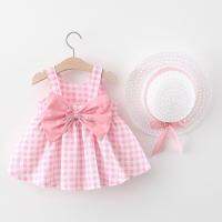 2021 Baby Girls Dress Summer Sleeveless Backless Casual Clothes with Hat Kids Floral Plaid Bow Princess Birthday Party Sundress  by Hs2023