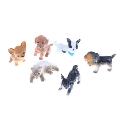 【New-store】 Rokomari Fashion House บ้านตุ๊กตาสุนัขและแมวจำลอง6ชิ้น/ล็อตโมเดลย่อส่วนของขวัญตกแต่งบ้านตุ๊กตาตุ๊กตาสเกล1:12