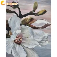 CHENISTORY Painting By Numbers White Flower Picture 40x50cm Frame On Canvas Modern Home Living Room Decoration Unique Gifts