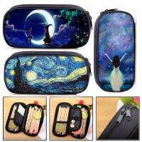 Galaxy Starry Night Sky Cosmetic Cases Cheshire Cat Pencil Holder Boys Girls School Supplies Case Universal Wolf Bag Kids Cases