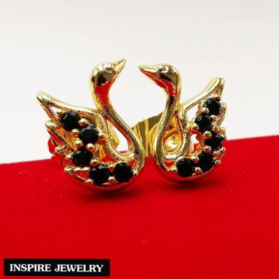 Inspire Jewelry ,ต่างหูหงส์ ประดับนิล  งานจิวเวลลี่ ตัวเรือนหุ้มทองแท้ 24k เพิ่มความสง่างาม เสริมพลังความสุข พร้อมกล่องทอง