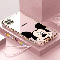 Hontinga Casing Case For Samsung Galaxy A22 5G Case Fashion Cartoon Anime Mickey Mouse Luxury Chrome Plated Soft TPU Square Phone Case Full Cover Camera Protection Anti Gores Rubber Cases For Girls