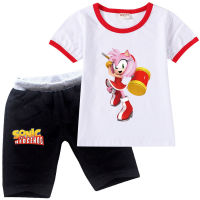 Sonic The Hedgehog เสื้อผ้าเด็กครึ่งแขนสบายๆฤดูร้อน Moisture เด็กวัยหัดเดินเด็กผู้หญิงแขนสั้นเสื้อกางเกงขาสั้นเด็กผ้าฝ้าย Tees สั้นกางเกง