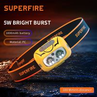 Superfire HL05-S ไฟฉายคาดศีรษะ LED ไฟเหนี่ยวนำที่แข็งแกร่งชาร์จไฟสองดวงสีขาวและสีเหลืองติดบนหัวสำหรับตกปลาตอนกลางคืน