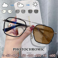 แว่นสายตาสั้น Photochromic ป้องกันรังสีอัลตราไวโอเลตแว่นตาคอมพิวเตอร์ป้องกันรังสีสีฟ้าแว่นตา Double-Line Frame Design 3-Purpose Glasses With Myopia