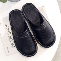 【CW】 size leather slippers male flat indoor couples concise black slides shoes men  39;s home