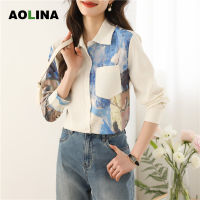 AOLINA เสื้อเชิ้ตแขนยาวสไตล์ฮ่องกงมีการเย็บแบบเกรดดีเยี่ยมเสื้อพิมพ์ลายเก๋ๆสไตล์ใหม่ฤดูใบไม้ผลิ2023