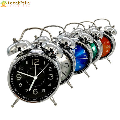 Letabitha นาฬิกาปลุกตั้งโต๊ะนาฬิกาเงียบขนาด4นิ้ว,นาฬิกาโต๊ะขาทรงระฆังแฝดแบบไม่ติ๊กต่อแสงสำหรับตกแต่งสำนักงานห้องนอน
