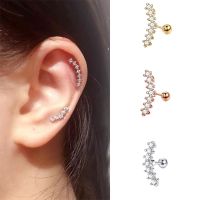 Crystal Snug Earrings for Women Helix Piercing Korean Style Trend Climbing Cartilage Ear Stud Piercing Stainless Steel Jewelry