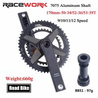 RACEWORK จักรยานถนน Crankset 170มิลลิเมตร Chainset หมุน50-34ครั้ง/52-36ครั้ง/53-39ครั้งโซ่ล้ออลูมิเนียมเพลาจักรยานคู่ Chainrin