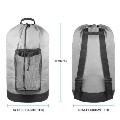 Laundry Bag Backpack with Shoulder Straps Mesh Pocket Durable Nylon Backpack Clothes Hamper Bag with Drawstring Closure washable