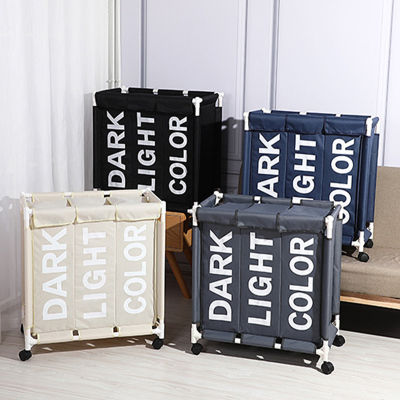 Dirty Laundry Basket Lid 3 Grid Divided Large Laundry Bag with Wheels Hamper Linen Organizer Storage Box for Clothes Waterproof
