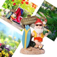 Resin Funny Gnome Figurines with Surfboard Welcome Sign Its 5 OClock Somewhere Statue for Home Garden Yard Decoration