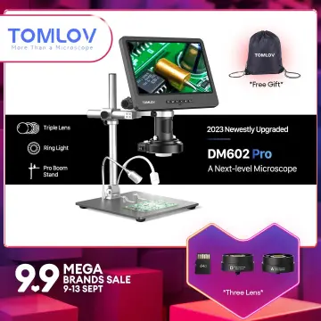 TOMLOV DM602 HDMI Digital Coin Microscope 10.1 Screen Triple Len  Microscope 64G