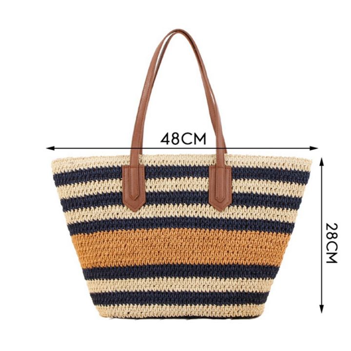 new-striped-one-shoulder-bag-straw-bag-korean-version-ins-sen-series-holiday-hand-woven-beach-handbag-leisure-women-bag