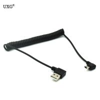 New mini usb male 90 degree right angled to usb male right angled spring Retractable cable sync data charge 1m