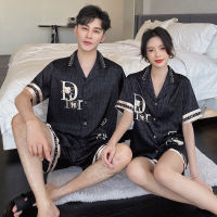 Fast Shipping Couple Pajamas Female Summer New Ice Silk Short -Sleeved Shorts Set Spring And Autumn Live Large Size