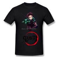 Demon Slayer Kimetsu ไม่มี Yaiba ผู้ชาย100% Cotton Tee T เสื้อ Tanjiro โลโก้ขนาดใหญ่แขนสั้น