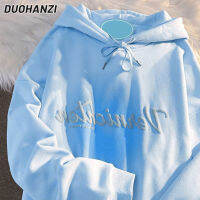 DUOHANZI เสื้อสเวตเตอร์ Cetakan Alfabet ผู้หญิงเสื้อสเวตเตอร์มีฮู้ดสีชมพูแบบญี่ปุ่นทรงหลวมโอเวอร์ไซส์เสื้อกันหนาวคู่รักไล่ระดับสี