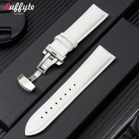 Litchi Grain Genuine Leather Watchband 18mm 20mm 22mm with Stainless Steel Butterfly Buckle Men Women Casual Watch Straps