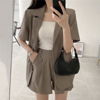 Korean Chic French Loose Short Sleeve Blazers Coat + High Waist Straight Wide Leg Trousers Shorts Matching Sets Women Outfits