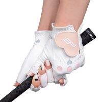 PLAYEAGLE PU Leather Ladys Gloves Golf Breathable Tipless Figer Non-slip 1 Pair -Pink Gray Yellow