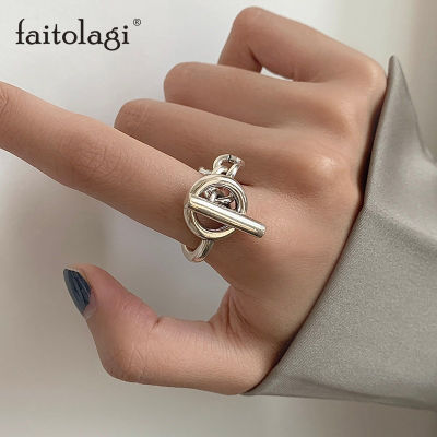 แหวนวินเทจแบบบิดล็อคได้สำหรับผู้หญิง,แหวนเรียบง่ายสไตล์พังค์แหวนสีเงินเรโทรหรูหราปรับขนาดได้