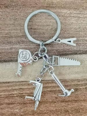 A-Z Alphabet Keychain Hammer Electric Circular Saw Keyring Dad Jewelry Gift Repairman Gift Diy Handmade FatherS Day Gift Key Chains