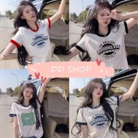 DD SHOPพร้อมส่ง 96151-1 เสื้อยืดไหมพรมแขนสั้น คอกลม ลายตัวอักษร3สี  -C