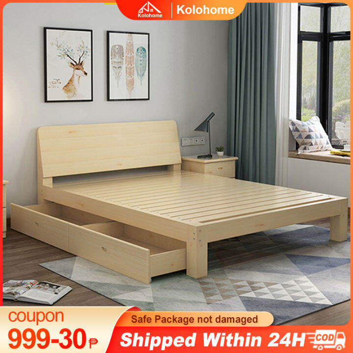 Thick Solid Wood Bed Modern Minimalist Rental Room Economy Double Bed ...